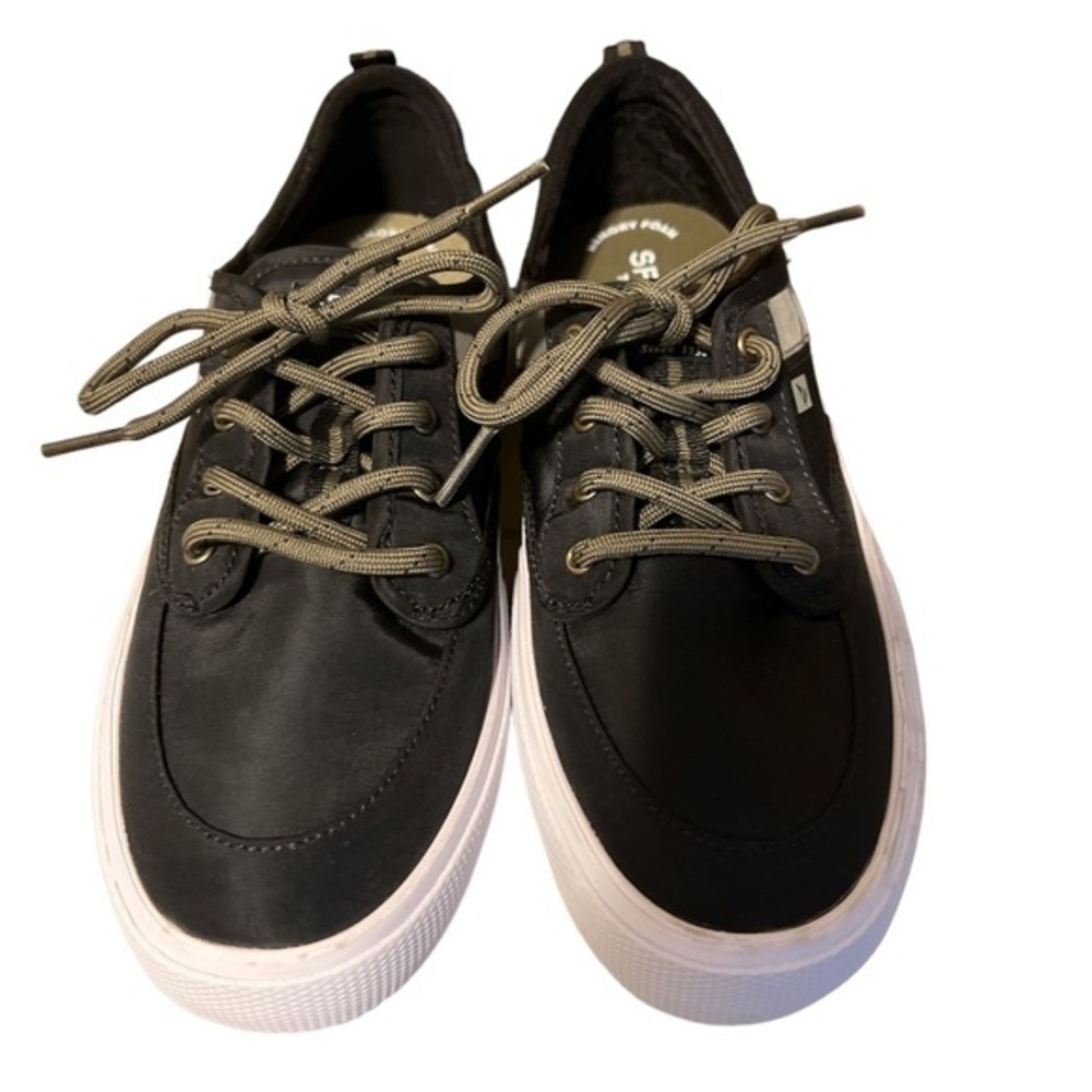 Sperry Boys Soletide Topsider Sneakers‎ Black Stone Memory Foam Lace Up 4M NWOB